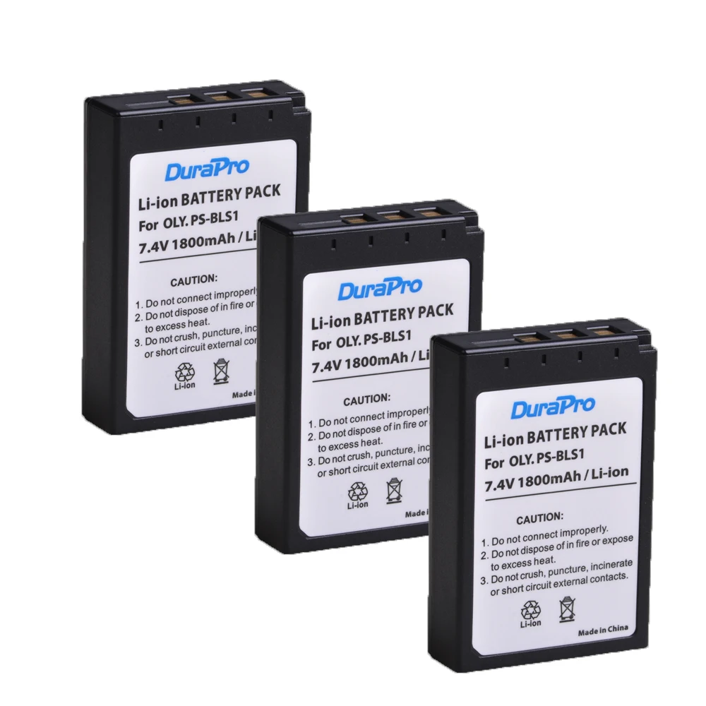 DuraPro 3X1800 мА/ч, PS-BLS1 PSBLS1 Замена Аккумулятор для Olympus PEN E-PL1 E-PM1 EP3 EPL3 Evolt E-420 E-620 E-450 E-400 E-410 - Цвет: Синий