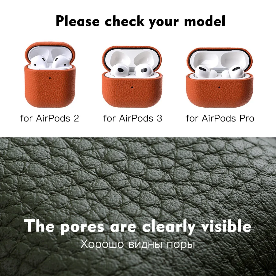 Genuíno para Airpods Fone de Ouvido Case para Apple Natural do Couro Case Bluetooth Airpods 3 2 Acessórios Lichia Padrão Natural do Pro - Image 2
