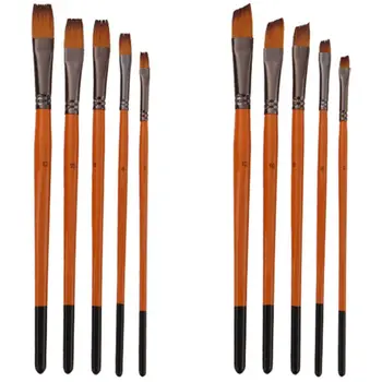 

10Pcs Orange Red Nylon Hair Wooden Handle Watercolor Paint Brush Pen Set Oblique Peak & Flat