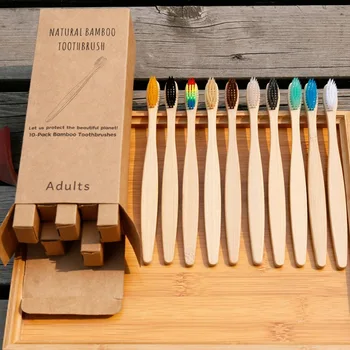 

2020 New Mixed Color Bamboo Toothbrush Eco Friendly wooden Tooth Brush Soft bristle Tip Charcoal Adults Oral Care Toothbrush