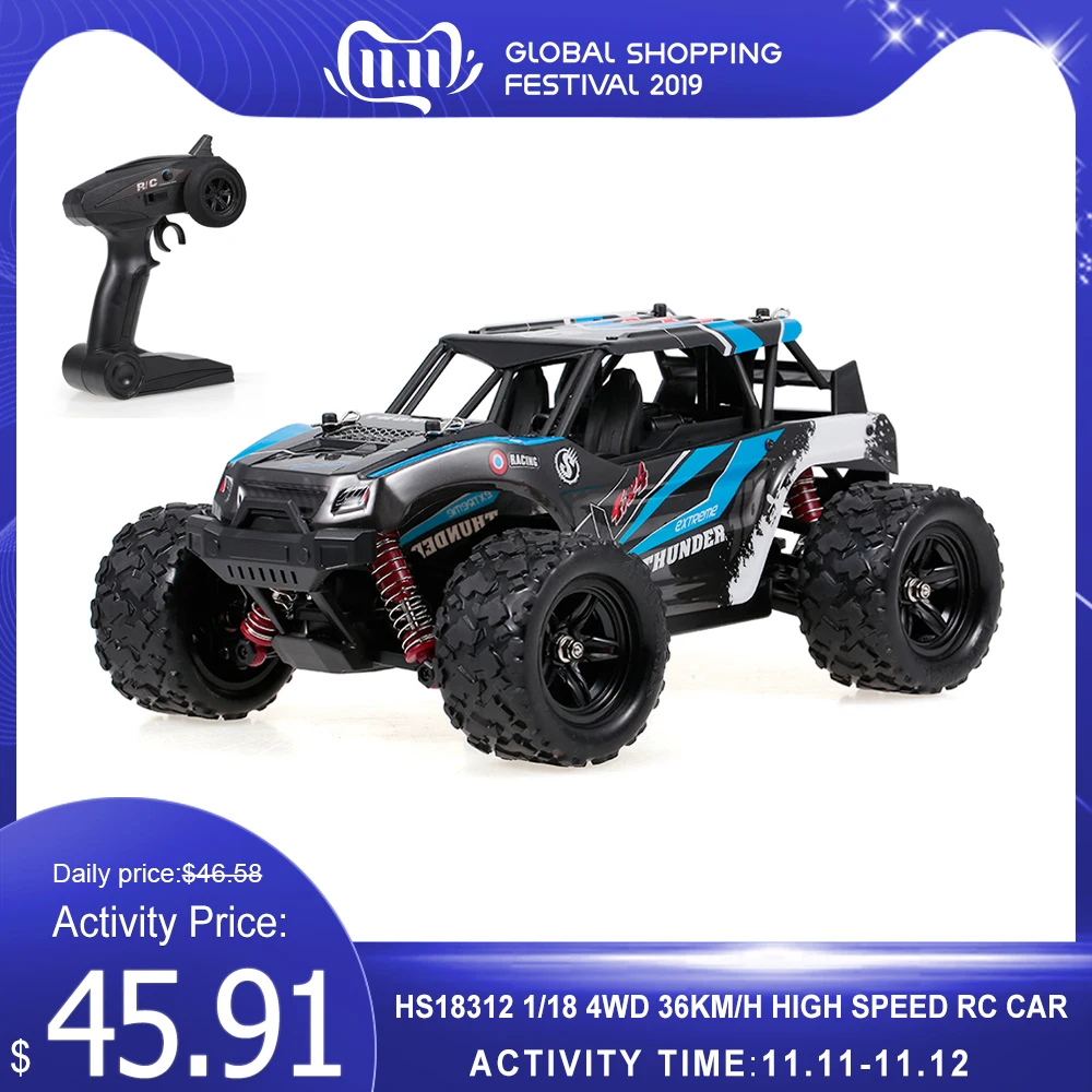 

HS18312 1/18 4WD 36KM/H High Speed RC Car 20Mins Working Time 2.4Ghz Off-Road RC Cross-country Car for Kids Blue/Red