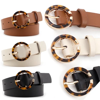 

Luxury PU Leather Belts Simple Round Leopard Print Buckle Casual Women's Belt Vintage Jeans Dress Decor Waistbands