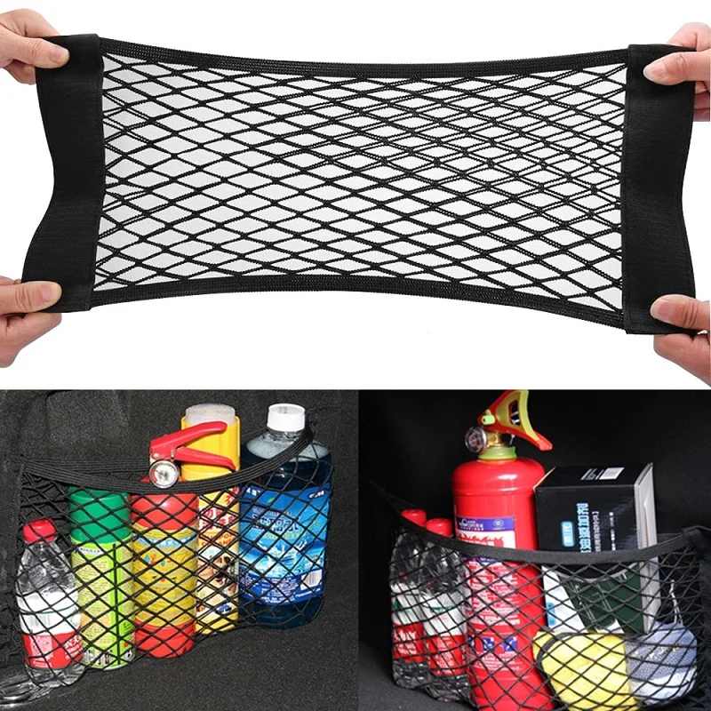 

Car Back Rear Trunk Seat Storage Bag 2-Layer Mesh Auto Organizer Elastic String Net Magic Sticker Pocket Bag Car Accessories