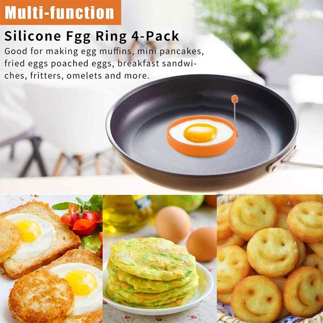 Professional Silicone Egg Ring, Pancake Mold Egg Mold for Breakfast  Sandwiches, Omelets and More, Nonstick Mold Ring, Round Blue (Pack of 4),  Free