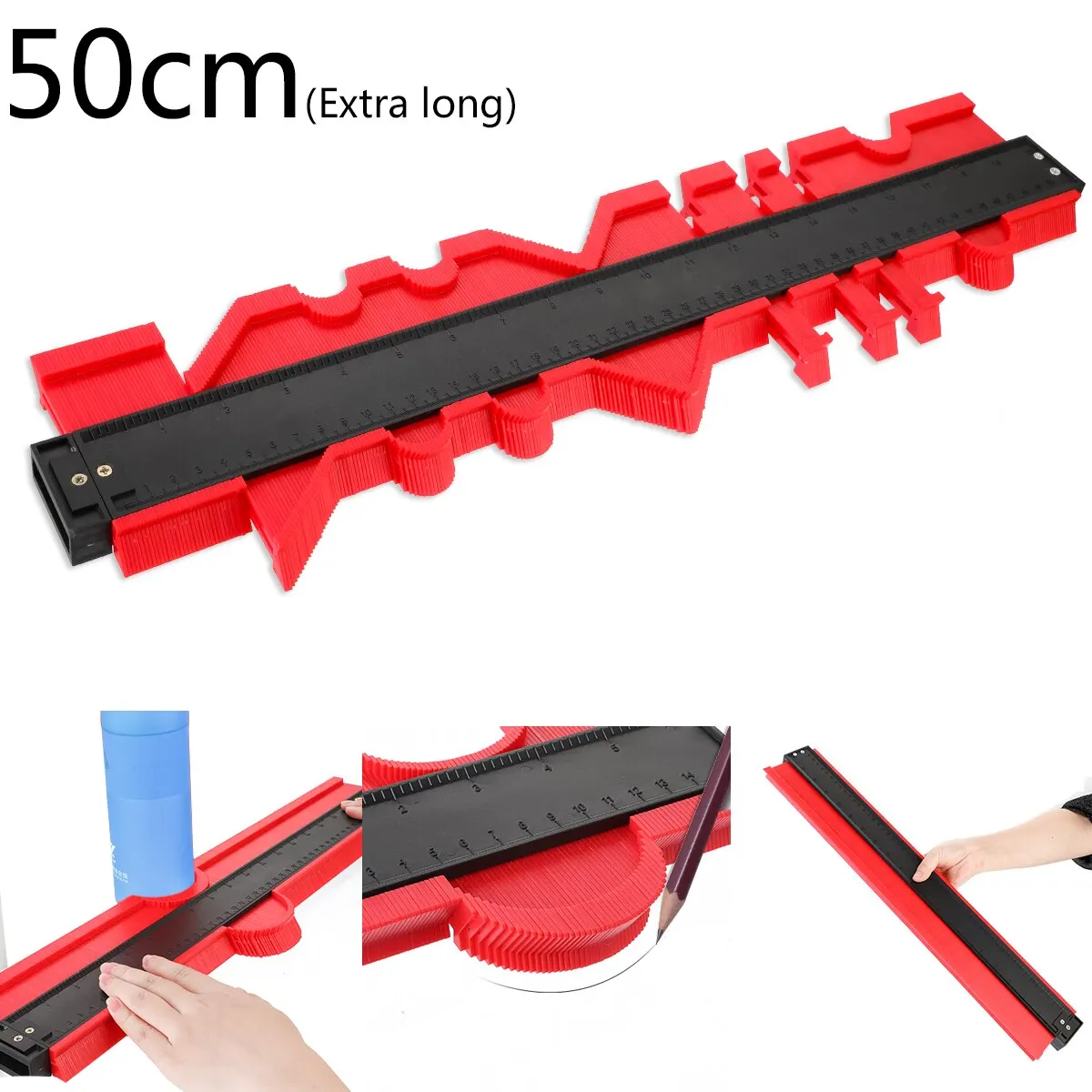 long 50cm red Пластиковый измерительный прибор, контурный профиль, копировальный прибор, Дубликатор, Стандартный, 5 ширина, инструмент для маркировки древесины, плитка, ламинат, плитка - Цвет: long 50cm red