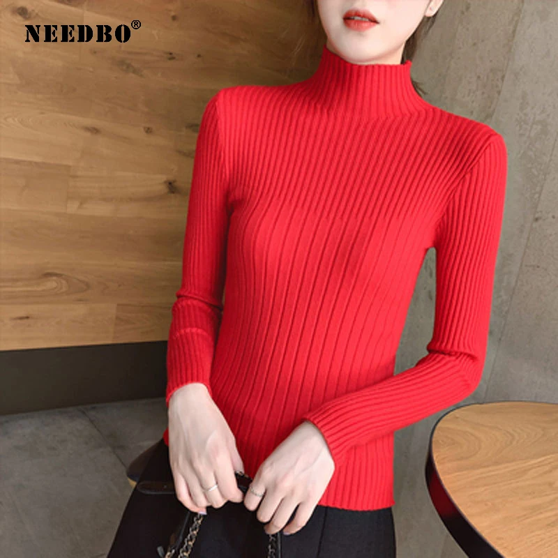 Women Sweater Tops Turtleneck Sweater Women Long Sleeves Pullover Sweater Elastic Bodycon Pull Femme Women's Knitted Sweaters