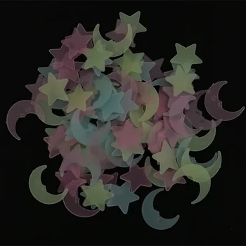 

100PCS/Pack Color Star With Moon Ceiling Glow In The Dark Wall Stickers Baby Kids Bedroom Home Decor Luminous Fluorescent Decal