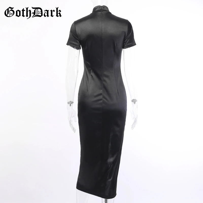 Goth Dark Black Vintage Gothic Halloween Dresses Women Embroidery Autumn Long Party Dress Spliced Black Chinese Cheongsam