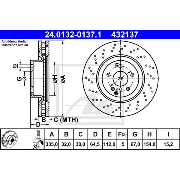 Диск тормозной передний MB W221 5.5 M273 05 ATE 24.0132-0137.1