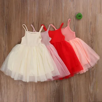 

Toddler Kids Baby Girl Solid Princess Dress Spaghetti Straps Sleeveless Tutu Tulle Mesh Layer Wedding Birthday Party Dress