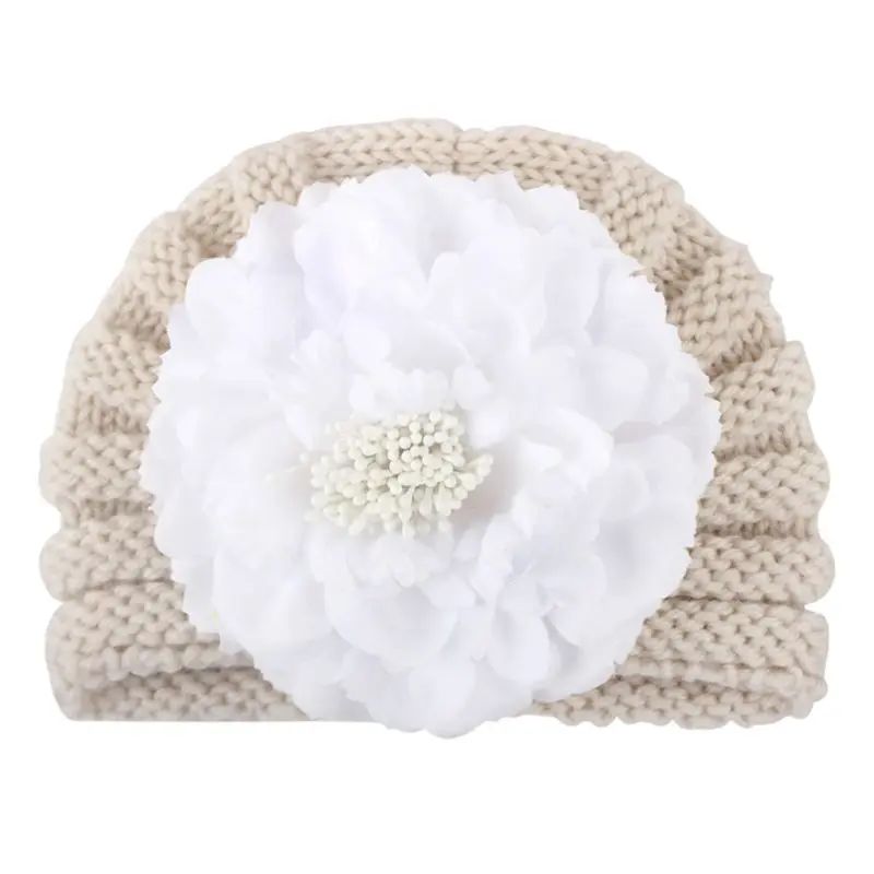 

Fashion Baby Hat Autumn Winter Warm Hats Children Artificial Flower Knitted Cap
