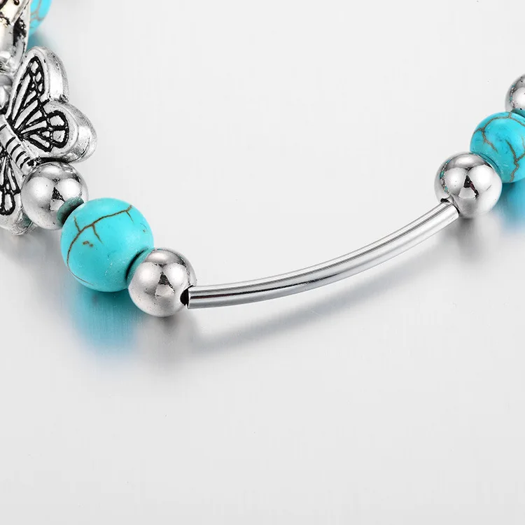 Новейшие серебряные цвета натуральная бирюза камень с красивыми браслеты с бабочками для женщин винтажные ювелирные браслеты оптом