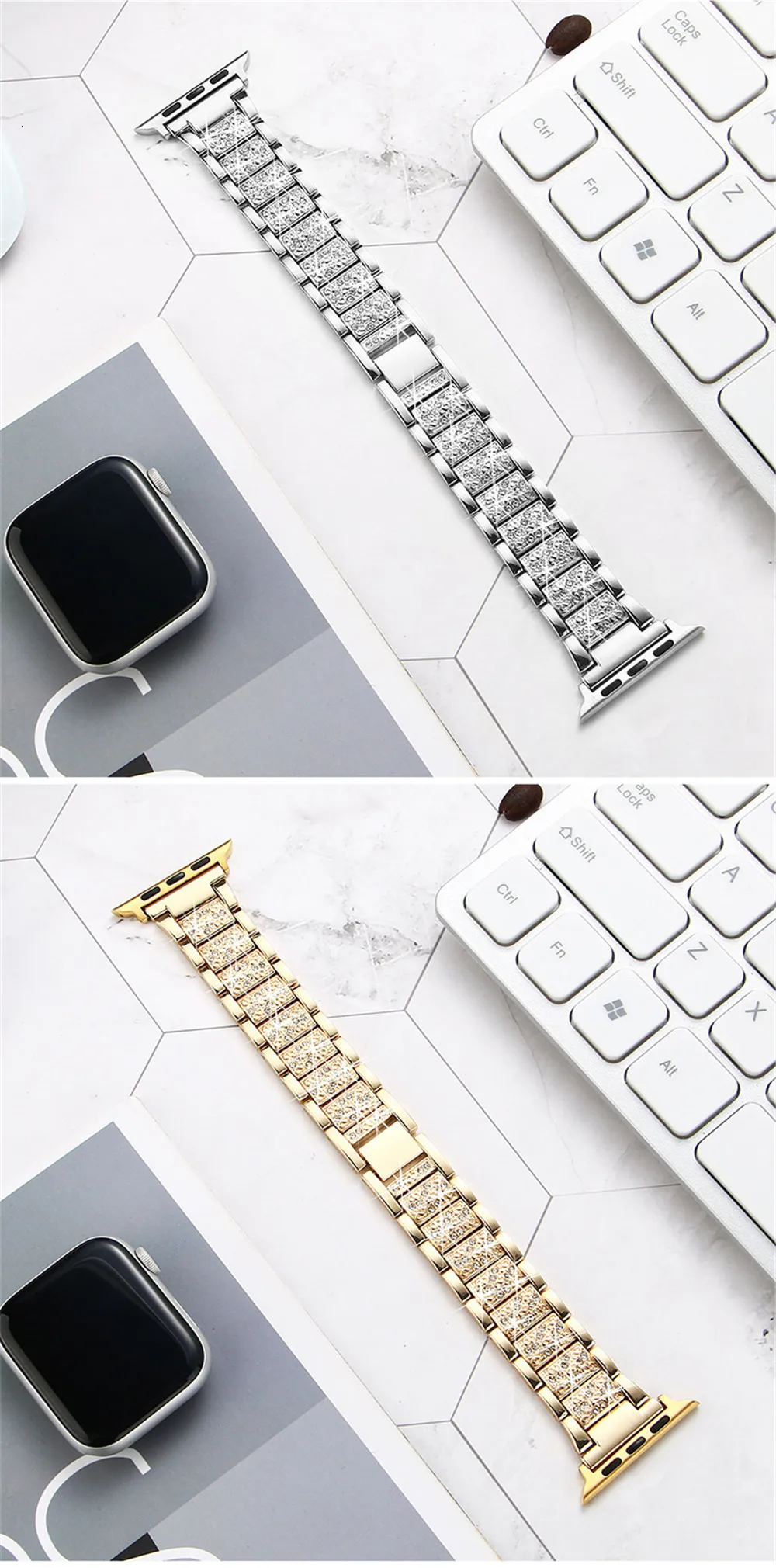Бриллиантовый ремешок из нержавеющей стали для Apple watch 5, ремешок 42 мм, 38 мм, iwatch Series 4, 3, 2, 1, ремешок 44 мм, 40 мм, браслет, аксессуары для часов