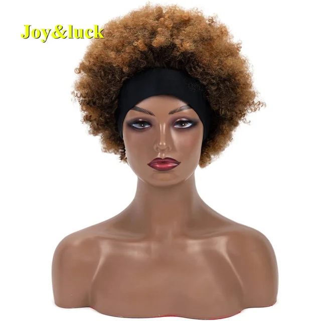 Headband Synthetic Wig Short Afro Kinky Curly Hair Wigs For Black Women Fluffy Curls Hairband African Turban Wrap Hair 19