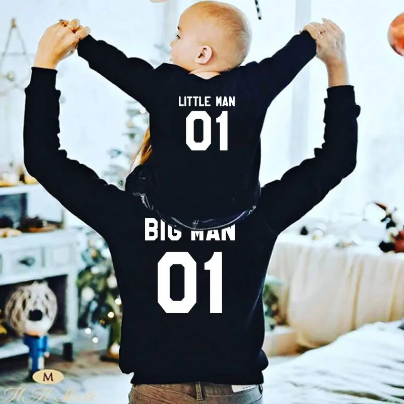 Толстовки для папы и сына с принтом «Big Man Little Man» одинаковые футболки с длинными рукавами для всей семьи свитера для папы и мальчиков одежда для малышей