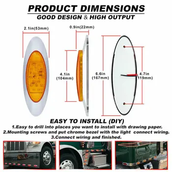 

10x 6.5'' 16LED Chrome Bezel Side Marker Clearance Light For Car Trailer Truck High Quality And New Signal Lamp