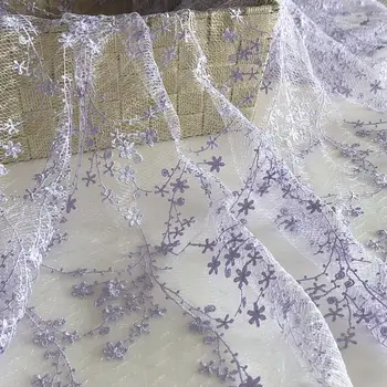 

Chic Purple Embroidery Flowers Lace Fabric French Tulle lace Fabric For DIY Sewing Summer Dress Dance Prom Flower Girl Curtain