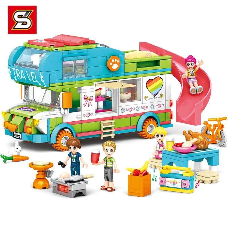 

Kids Toys Friends Building Blocks Camping Car Technic Bricks Educational Toys For Girls 433Pcs Model Kit Mini Figures Gifts