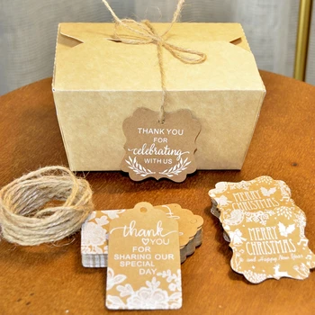 

50PCS/set DIY Kraft Paper Tags Handmade/Thank You Multi Style Crafts Hang Tag With Rope Labels Gift Wrapping Christmas Series
