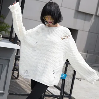 

DEAT 2020 New Spring Fashion Women Clothing Round Neck Full Sleeves Zipers Broken Knits Open Stitch Cardigan WD44611