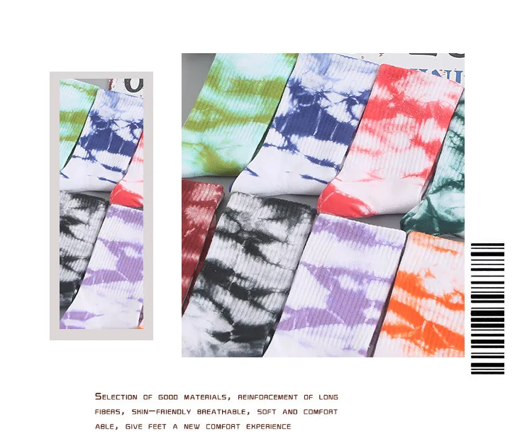 Autumn And Winter New Products Tie-dye Socks Women's Cotton Tube Socks Korean Personality Street Sports Style Basketball Socks