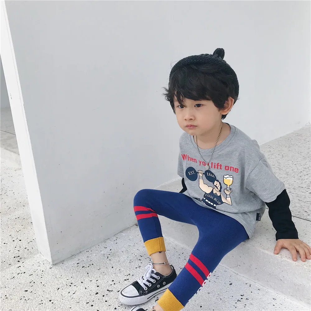 Tonytaobaby/осенне-зимняя одежда; Новая детская одежда; повседневные хлопковые трикотажные брюки; брюки для мальчиков и девочек