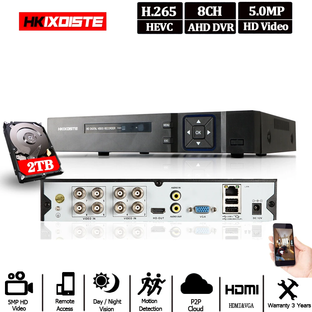 4CH 8CH 6 в 1 5MP 4MP AHD DVR Гибридный видео Регистраторы Поддержка 4/5MP AHD Камера 5MP IP Камера видеонаблюдения Системы Onvif