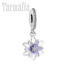 925 стерлингового серебра DIY белые фиолетовые цветы водяная Лилия тонкие Подвески бусины подходят Pandora браслет ювелирных изделий