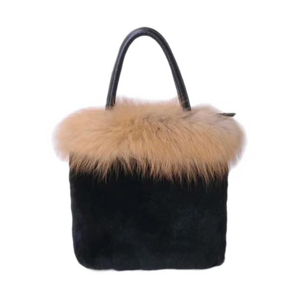 Brown Rabbit Fur IANLAN сумка на плечо из меха норки и кролика Рекс, женская сумка из воловьей кожи, для отдыха и шоппинга, отделка из меха лисы IL00541 - Цвет: Brown Rabbit Fur