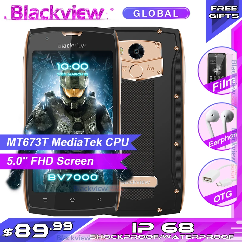 Мобильный телефон Blackview BV7000 четырёхъядерный процессор MT6737T FHD экран 5 дюймов 2 ГБ 16