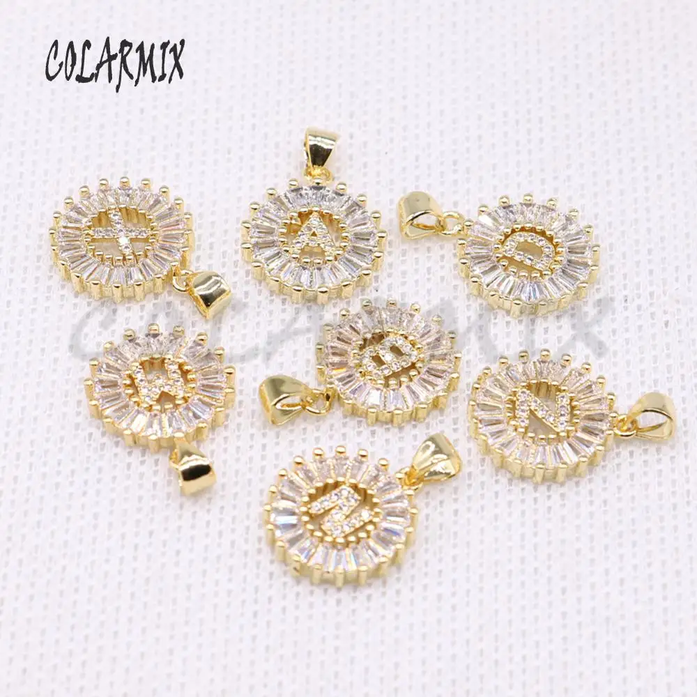 10 pieces small letter charms crystal letter pendant jewelry alphabetaccessories round letter necklace pendant Gift for her 4168