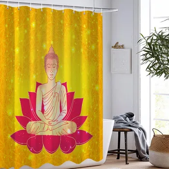 

Custom Waterproof Polyester Shower Curtains Buddha Statue Lotus Print Bath Screens Home Decor Bathroom Curtain for Home Hotel
