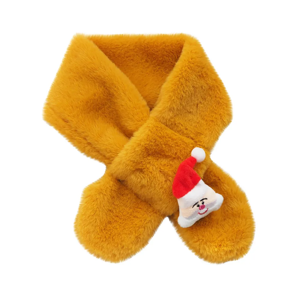 Теплые одноцветные Рождественские шарфы с мультяшным рисунком, детский зимний теплый шарф, имитация кроличьей шерсти, женские шарфы# ZC