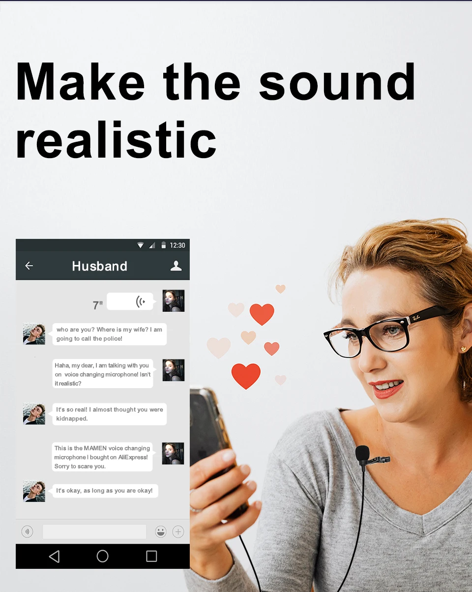 MAMEN Voice-changing Recording MIC Type-C Plug Lavalier Microphone with 6 Sound Effect for Android iOS Smartphone Live Streaming