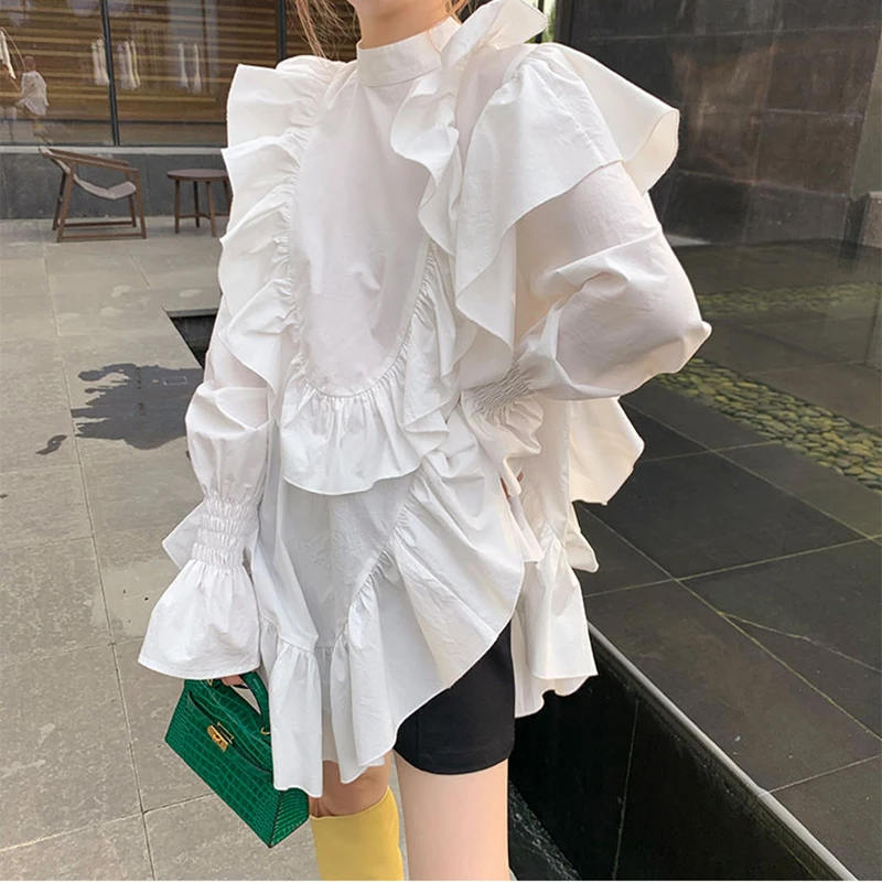 XITAO Minority Women Blouses Irregular Long Sleeve