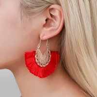 Tassel Lace Fan Retro Pattern Red Alloy Blue Khaki Black Grey White Yellow Dangle Earrings & Drop Earrings for Women 1