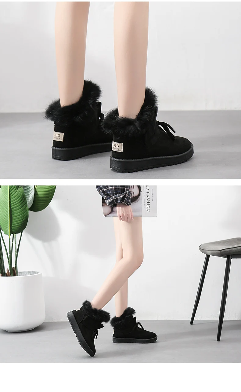 Snow Boots Women Ankle Boots Plush Warm Winter Shoes Designer Quality Rabbit Fur Furry Boots Cotton Boots Botas Mujer P148