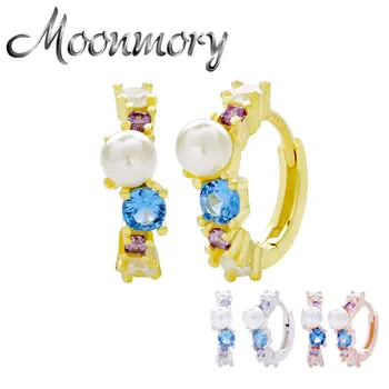 

Moonmory 925 Sterling Silver Clear Pearl Zircon Under The Sea Hoop Huggies Earring For Women Big Pearl Circle Earring Jewelry