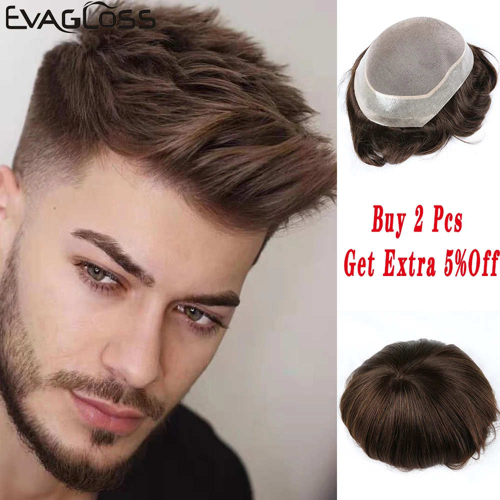 Парик EVAGLOSS из человеческих волос мужской тонкий моно парик натуральных для