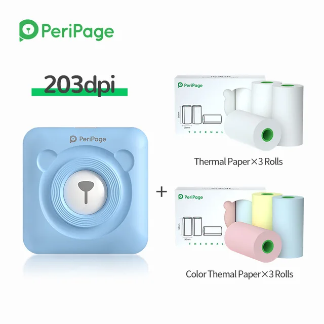 Peripage A6 Mini Photo Printer 58mm Notes Sticker Label Printer ink free Thermal Photo Printer with Paper Roll Sticker Color mini sprocket printer Printers