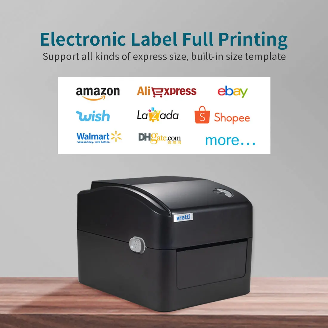 VRETTI 420B Pencetak Label Thermal Langsung Port Bluetooth Printer Stiker Barcode untuk Kertas Thermal 4 × 6 Pencetak Label Pengiriman
