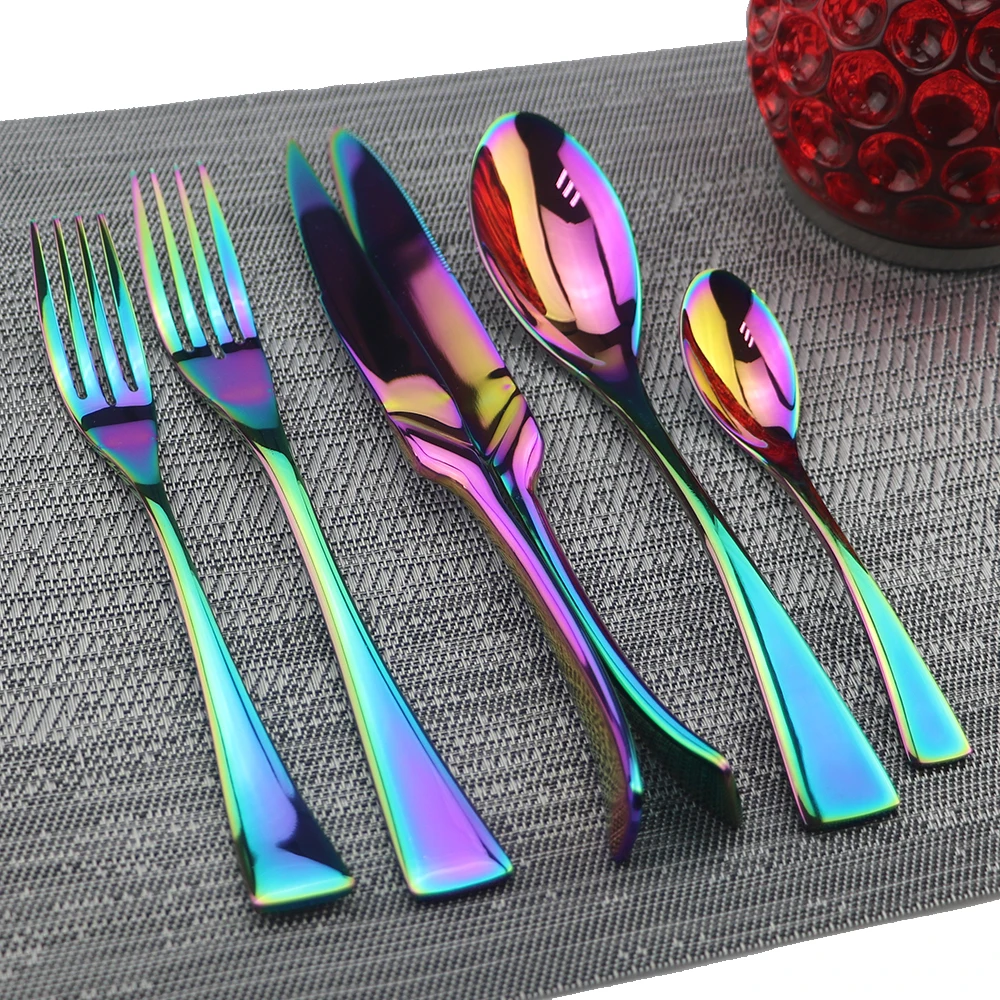 Набор радужной посуды 6 шт. набор ножей вилок ложек столовые приборы столовых