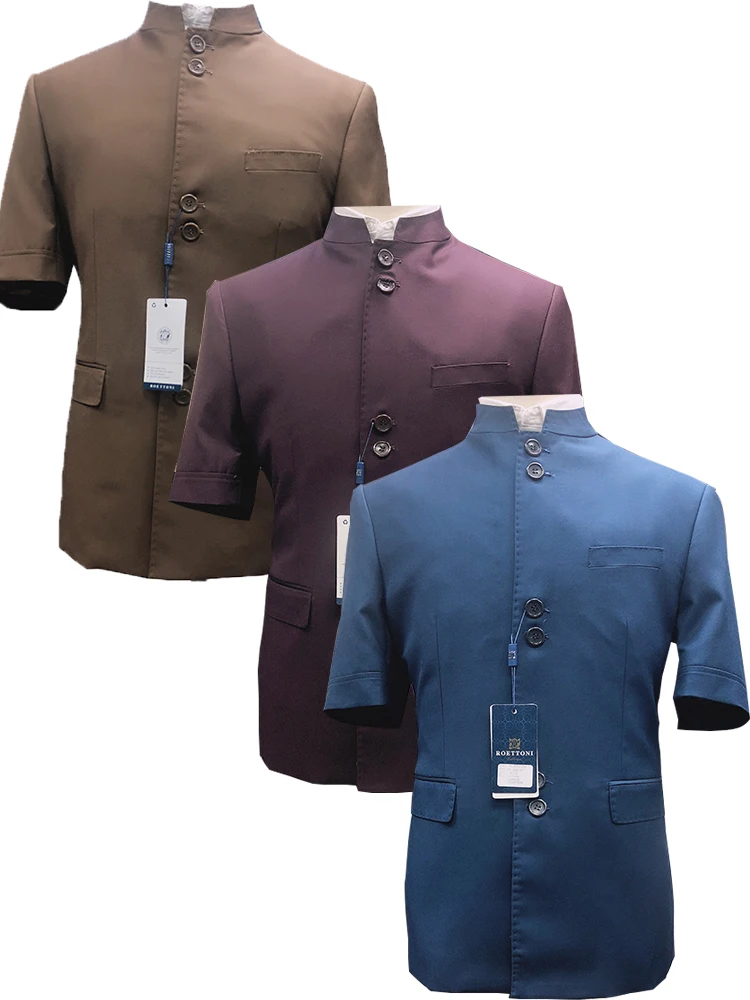 

Men's Costume Blazer+Pants Suit Set Slim Fit Classic Retro Style Solid Short Sleeve Round Collar 2020 New