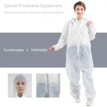 

Unisex Isolation Hooded Long Sleeve Coverall Hazmat Suit Protection Protective Disposable Factory Hospital Safety Clothing