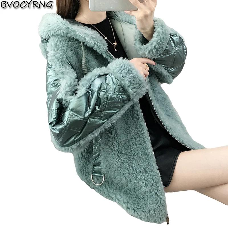 Модная зимняя женская куртка с капюшоном, меховая парка, стрижка овец, прострочка, толстое теплое пальто из овечьей шерсти, женская Свободная верхняя одежда