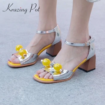 

Krazing pot new gladiator pendant fashion large size summer shoes thick high heel buckle straps beauty girls sandals women L01