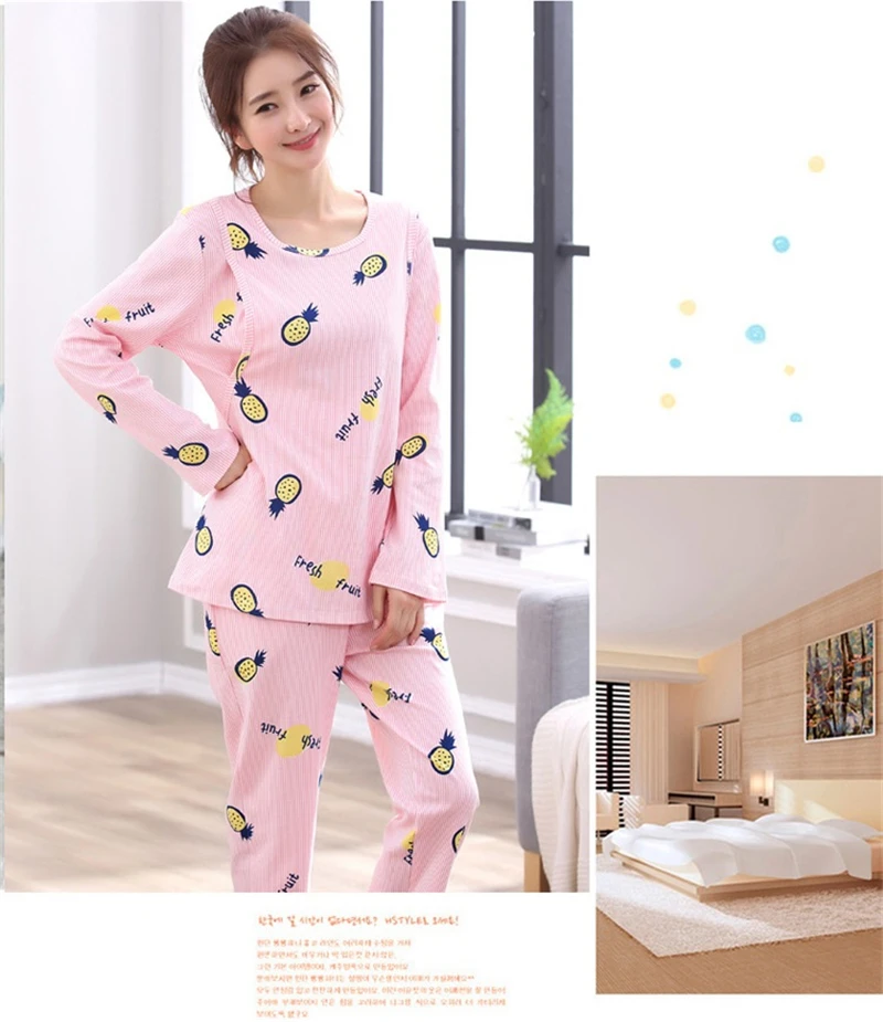 Пижама для кормящих женщин Пижама для беременных Корейская хлопковая одежда для беременных Одежда для грудного вскармливания домашняя одежда для беременных