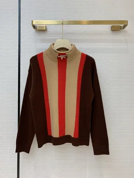 

2020 New Autumn Winter High Collar Contrast Cashmere 100% Sweater Women Free Shipping