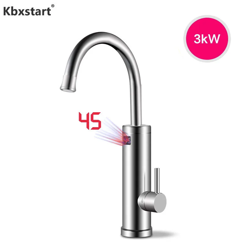 

Electric Water Heater Tap Instant Hot Water Hydrant Stainless Steel 360 Degree Rotation Kitchen Faucet with Up Led Display Show