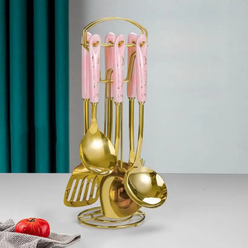 Nordic Design Golden Base Cooking Utensils Set With Golden Stylish Stand 24 Nordic Design Golden Base Cooking Utensils Set With Golden Stylish Stand